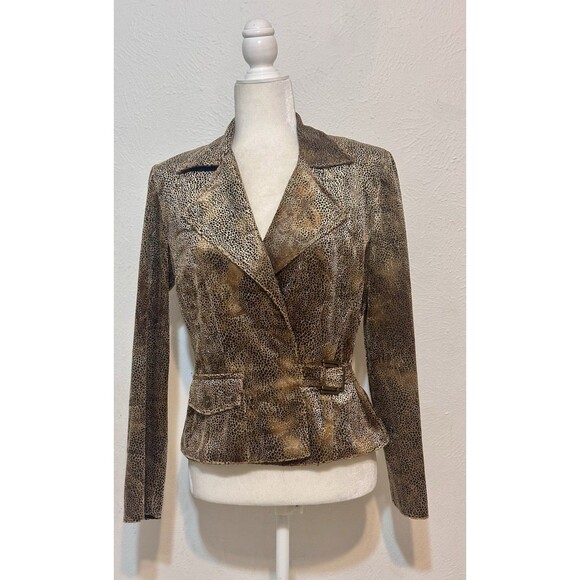 Joseph Ribkoff Women Size 8 Animal Print Belted Blazer Foiled Crushed Velvet - Picture 1 of 11